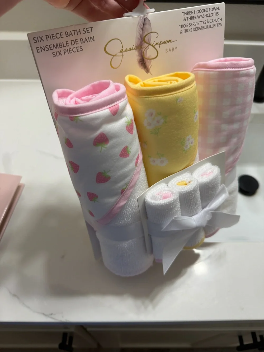 NEW Baby Hooded Towel & Washcloth Set - Pink, Yellow, White